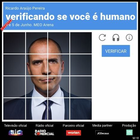 2 Bilhetes Ricardo Araujo Pereira RAP - Verificando se você é humano (6 Junho Meo Arena Lisboa), espectáculo de comédia