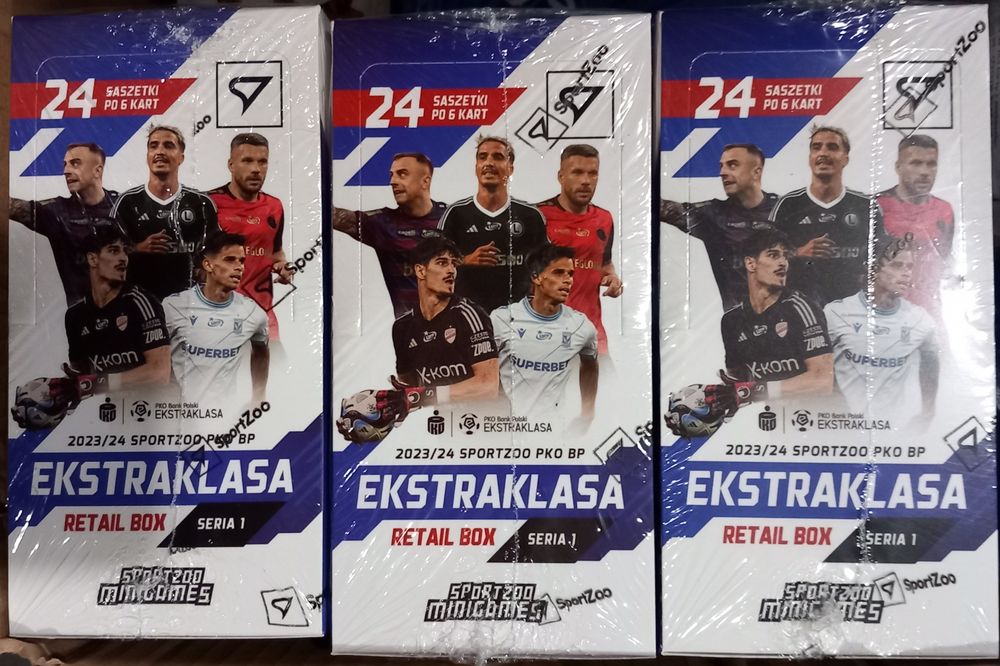 Box x 3 sztuki Ekstraklasa 2024 Nowe Oryginalne Zamknięte Karty Saszetki Folia Autograf? Jersey? Signature?