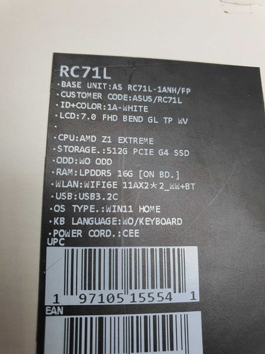 Konsola ASUS ROG Ally RC71L-NH001W - AMD Ryzen Z1 Extreme 7” FHD IPS