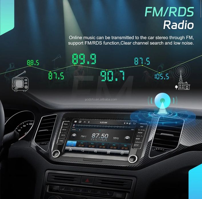 Rádio Android 15 7" VW/Seat/Skoda 6/128GB CarPlay/Auto S/Fios Wi-Fi BT