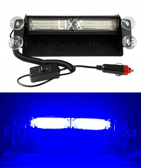 Stroboskop Na Szybę Kogut Lampa POLICYJNA LED niebieski przyssawki