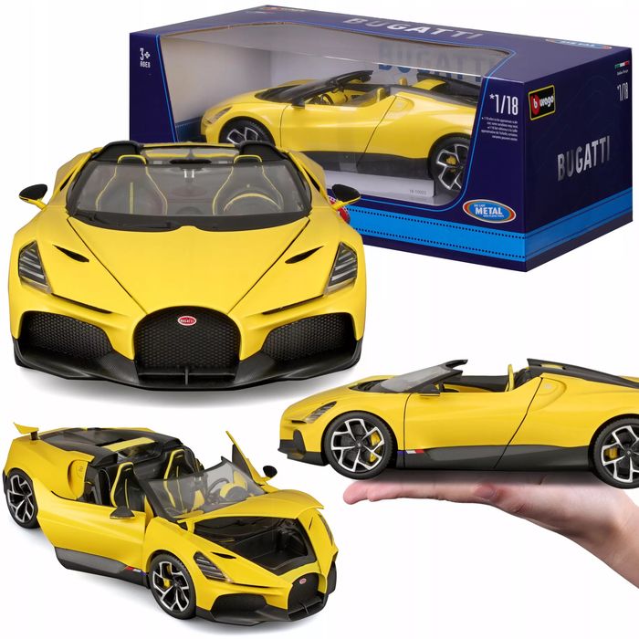 Bugatti Mistral W16 1:18 Bburago 18-11051 Żółty Roadster Sportowy Samochód. Nowy Produkt