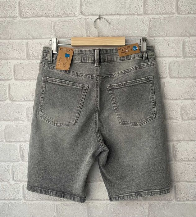 Szare jeansowe bermudy L – mid waist, przed kolano