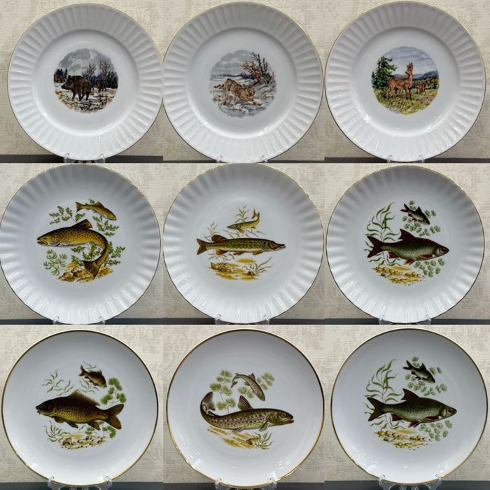 Фарфоровая столовая тарелка GDR Германия мотив рыбалка подарок