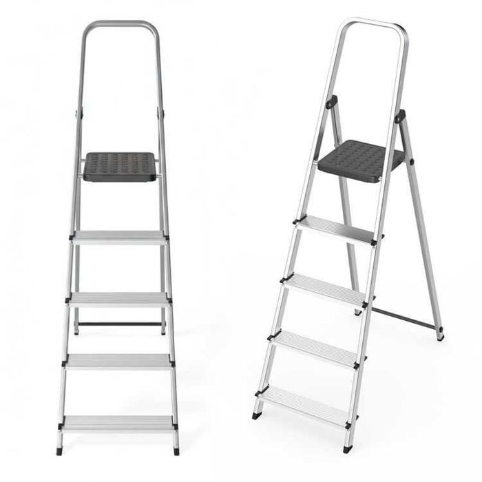 DRABINA ALUMINIOWA jednostronna 5 stopni do 150 kg składana z podestem