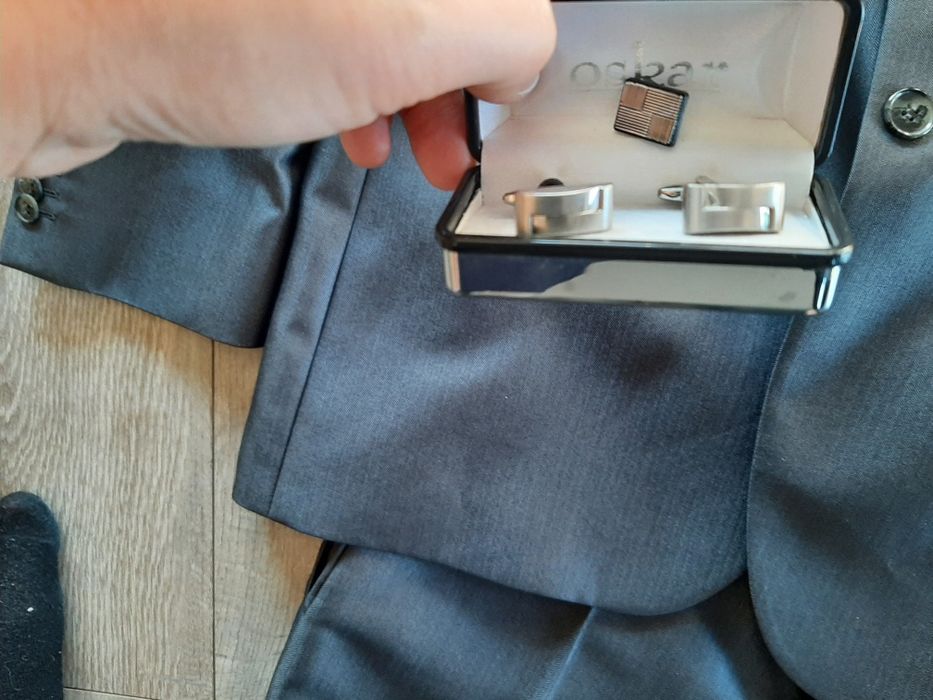 Garnitur męski ślubny biała koszula krawat spinki r. xl 176/182cm