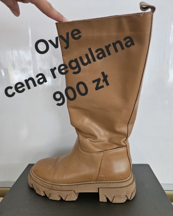 Brązowe karmelowe buty kozaki Ovye skóra naturalna skórzane