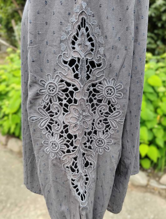 Bluzka boho H&M 44 XXL czarna bawełna bohemian folk hippie haft
