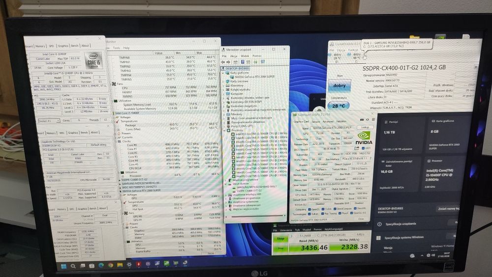 PC RGB GRY Intel i5 10400f 6/12 DDR4 16GB RTX2060S 8GB 650w WiFi W11