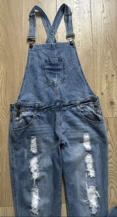 Ogrodniczki przetarcia dziury jeansy XL 42