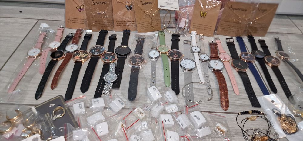Ogromny zestaw nowej biżuterii Shein primark zegarki łańcuszki kolczyk