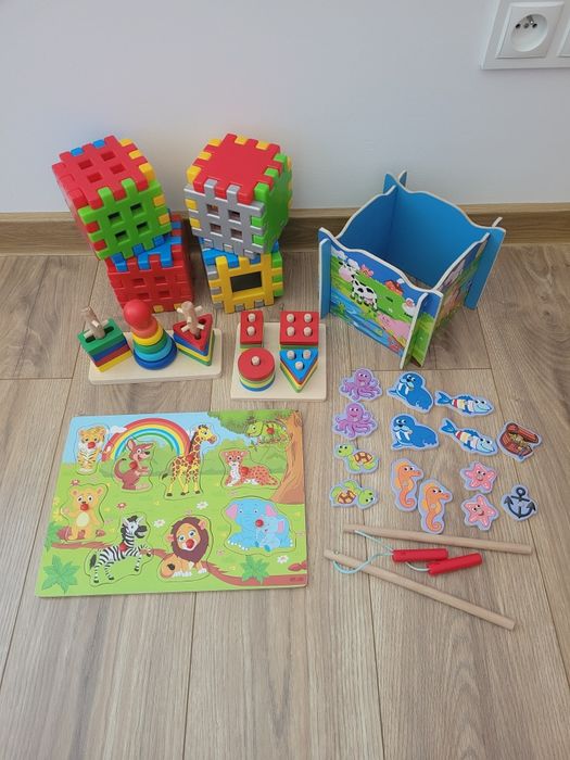 Zestaw drewnianych zabawek zabawki edukacyjne + gratis