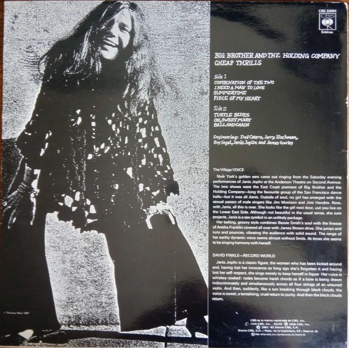 Janis Joplin - Big Brother And The .. - - - - -	Cheap Thrills	- - -	LP