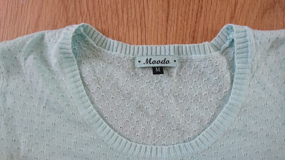 Mietowy azurowy sweter M