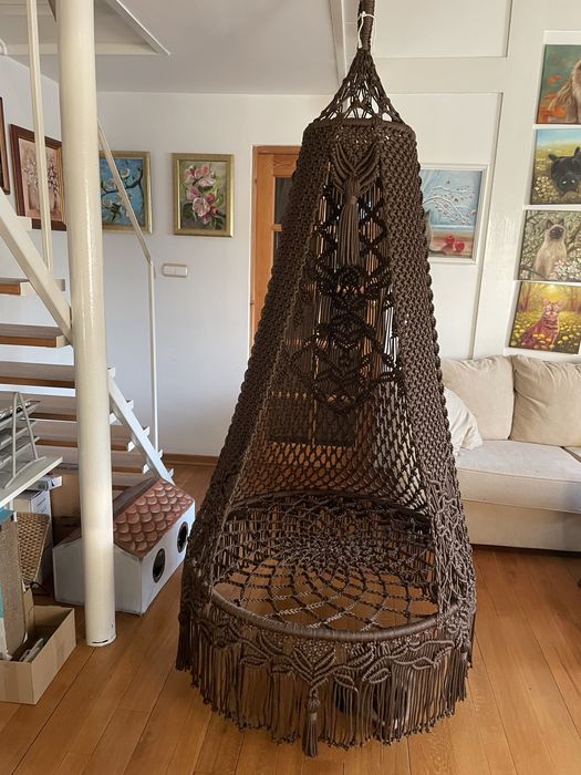 Wiszący fotel Huśtawka bocianie gniazdo ogrodowa do salonu makrama