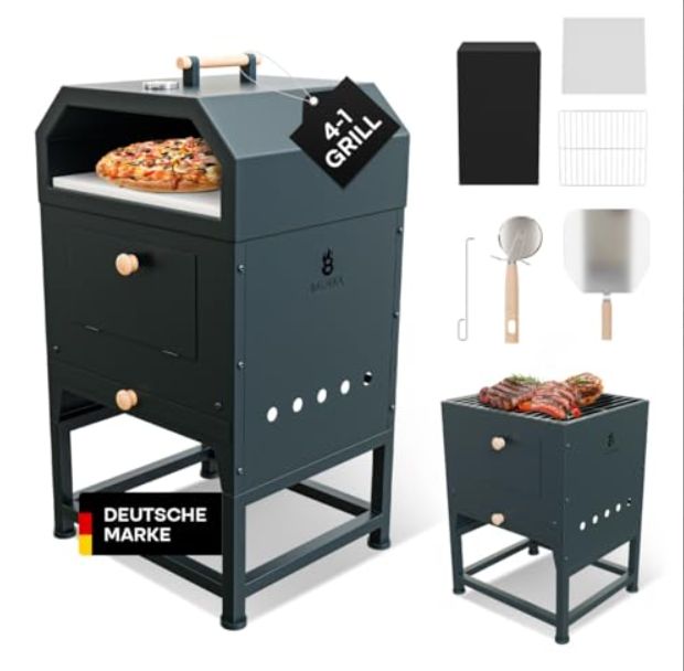 Piec do Pizzy BALHEKA Ogrodowy Grill Wędzarnia 4w1 Na Węgiel Kamień Szamoto