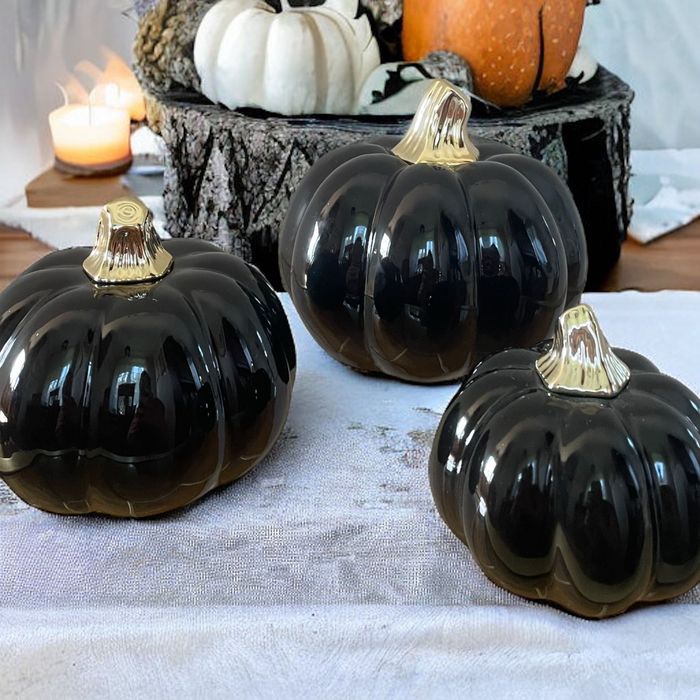 Piękna ozdobna dynia czarno-złota 10cm, glamour, ceramiczna