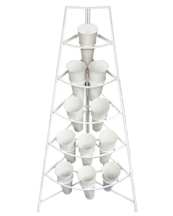 Biały narożny stylizowany metalowy stojak na kwiaty do kwiaciarni