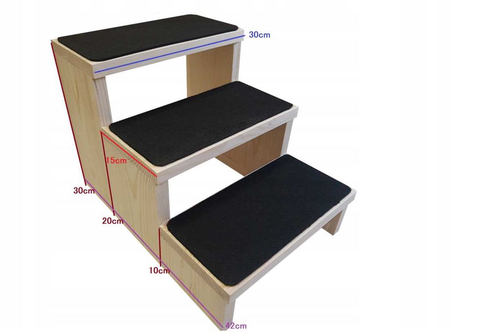 SCHODY SCHODKI DLA PSA rampa podest 3 stopnie 30cm schody dla kota drewno-
