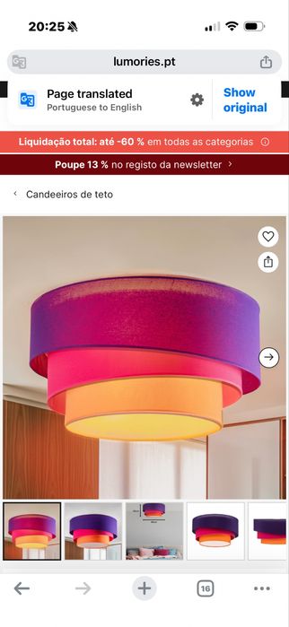 Candeeiro de teto Euluna Trio Max, Ø60 cm, roxo/rosa/laranja — como novo