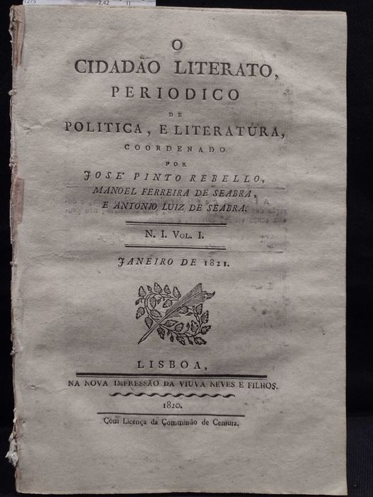 Cidadão Literato Periódico Politica Literatura 1821 José Pinto Rebelo