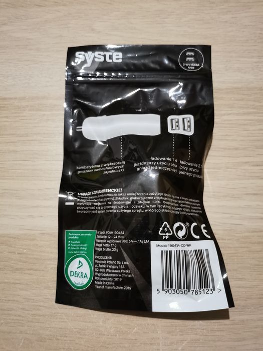 Nowa ładowarka samochodowa Syste Vershold 1A/2,1A