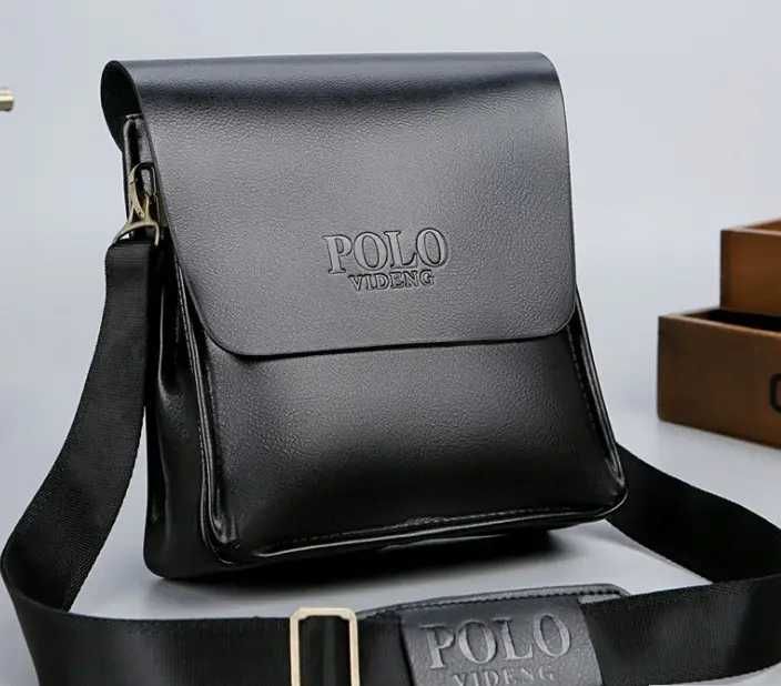 Чоловіча мужская модная сумка через плече шкіряна барсетка Polo Поло