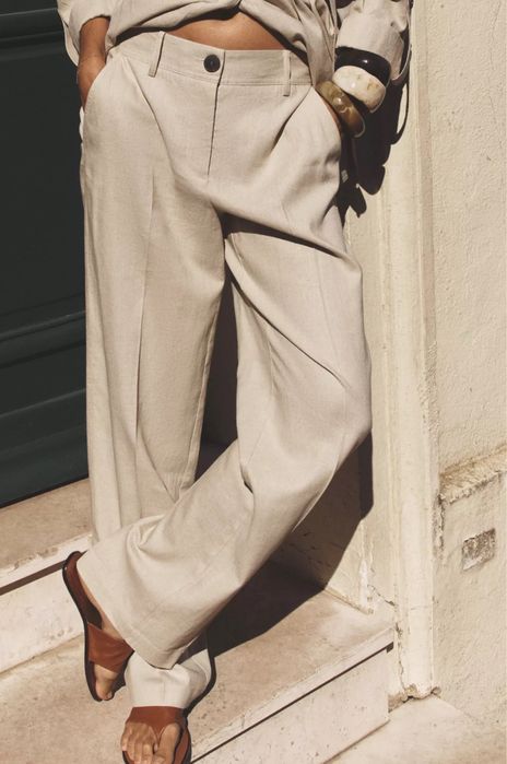 Прямі штани з льоном