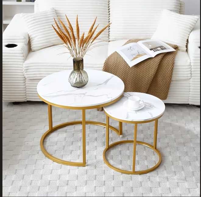 Zestaw 2 stoliki - złoto marmur Nowe