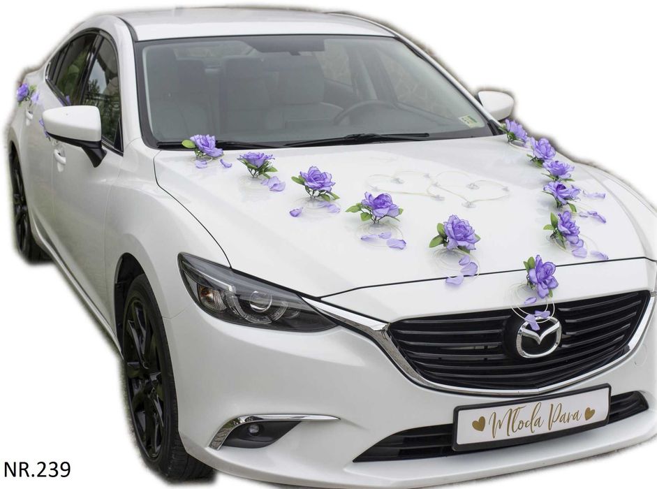 FIOLETOWA Dekoracja ślubna na samochód Stroik ozdoba na auto ślub 239