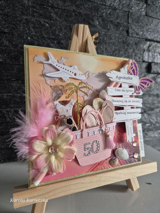 Kartka 30/40/50/60/70 wakacyjna, plaża, kobieca