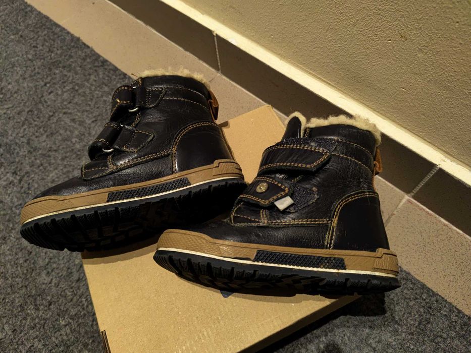 Kozaki skórzane Bartek 23 ciepłe z wełną kozaczki granatowe śniegowce