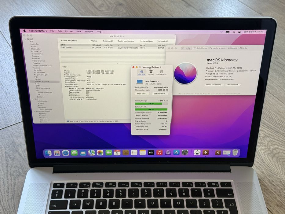 Macbook pro 15 2015 i7/16/256 a1398