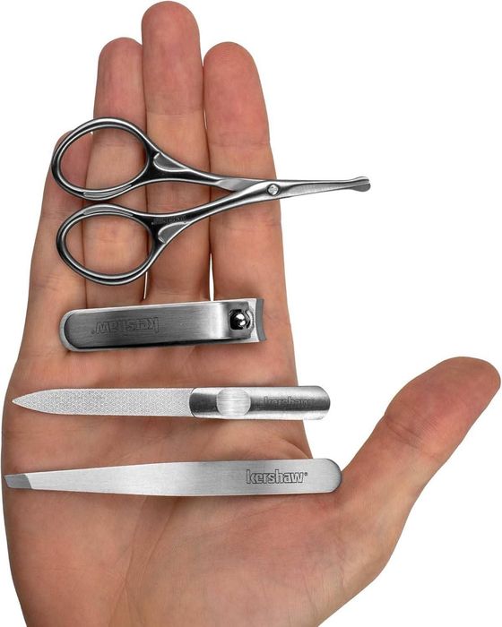 Манікюрний набір для чоловіків Kershaw Manicure Set (KMCURE) для нігтів і бороди: кусачки для нігтів, двостороння пилка , пінцет , ножиці, футляр.