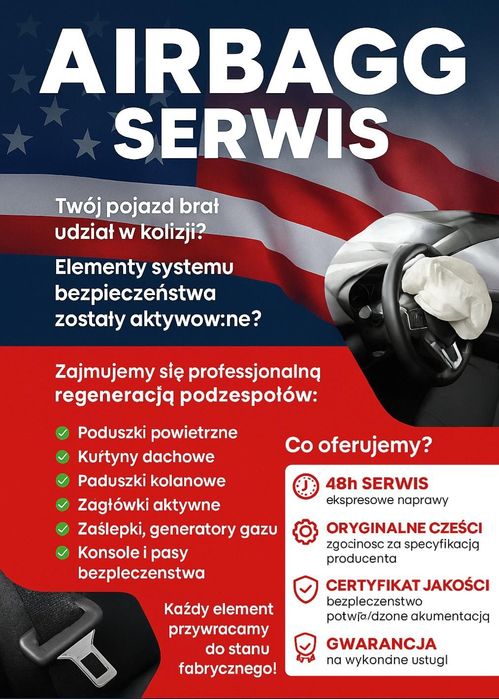 Regeneracja naprawa pasów bezpieczenstwa konsola airbag kokpit deski