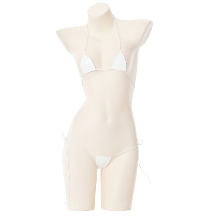 Jersey Micro Bikini na plażę imitacja skóry na gumkach biały
