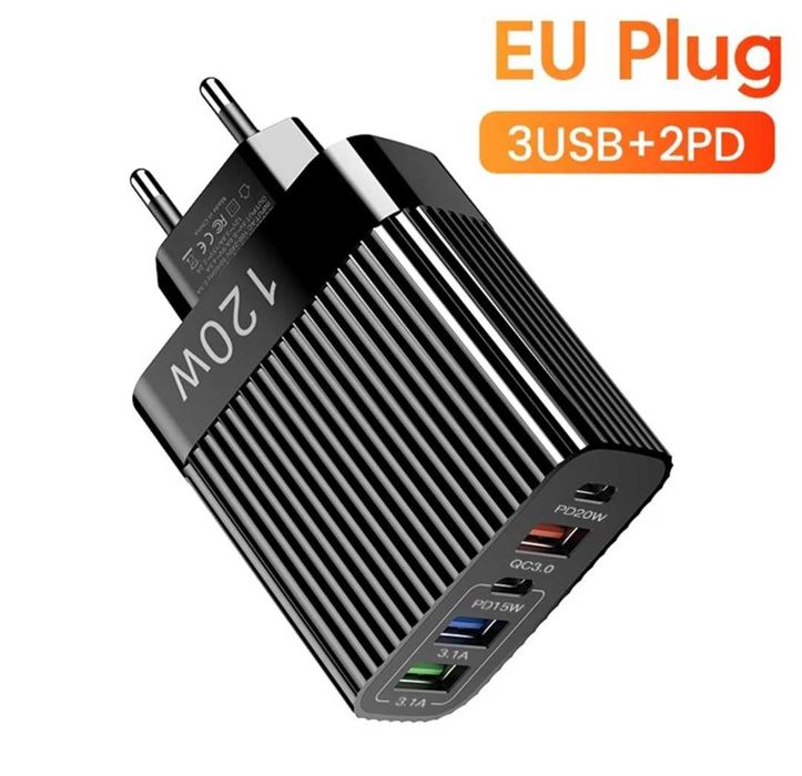 5-portowa ładowarka USB  120W czarna/ biała