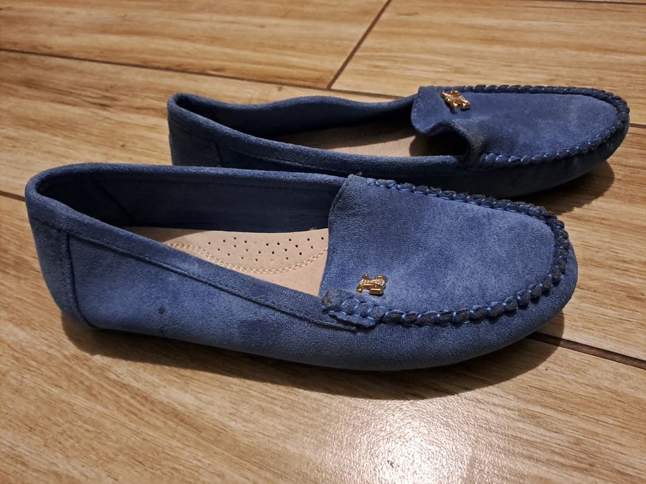 Buty mokasyny niebieskie zamsz