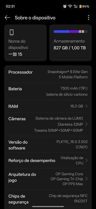 Oneplus 15 sandstorm , versão especial + fatura16gb ram+l 1tb