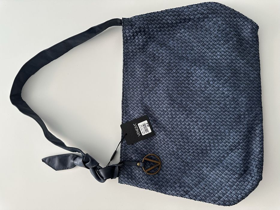 VENEZIA nowa torebka skóra naturalna pleciona niebieska Wrocław Toruń