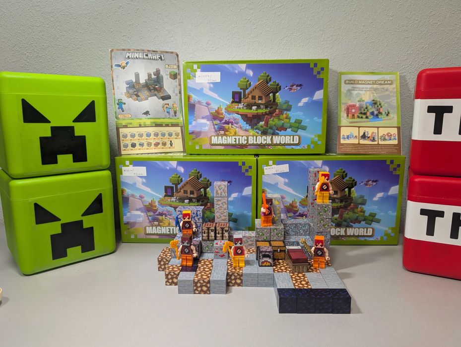 Магнітний Конструктор Minecraft 128шт + 8 Фігурок Майнкрафт Кристали