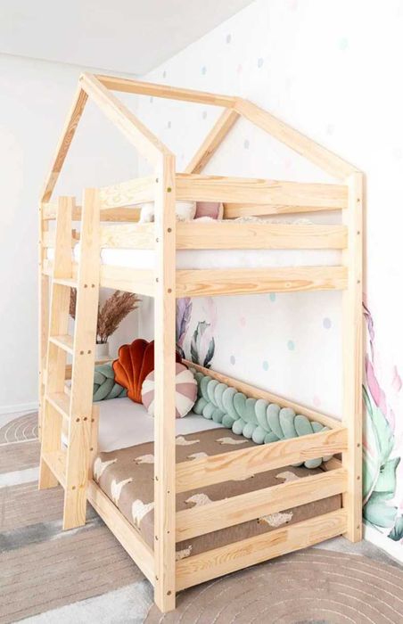 Beliche Montessori – Saja 2 Cama Casinha de Casal para Crianças, Madeira Natural, Design Escandinavo