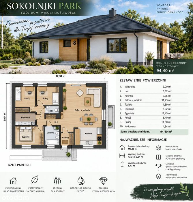 SOKOLNIKI PARK Dom jednorodzinny (w budowie) 94,40 m2, działka 1000m2