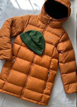 Подовжена куртка пуховик columbia з шапкою на підлітка 12-14 років