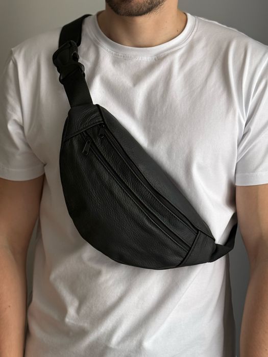 Шкіряна сумка бананка чоловіча мужская сумка на грудь кожаная дроп опт
