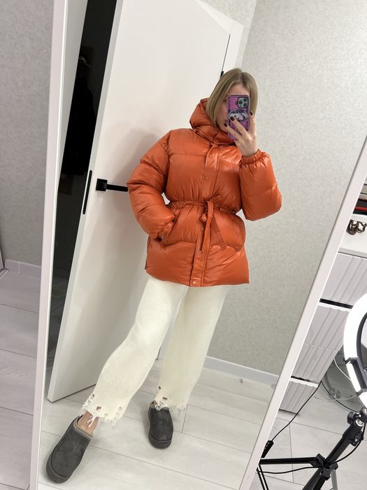 Пуховик оранжевий куртка зимова  оверсайс парка