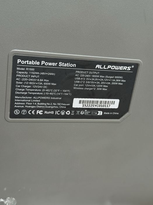 Портативна електростанція ALLPOWERS R1500 (1092Wh / 2000W)