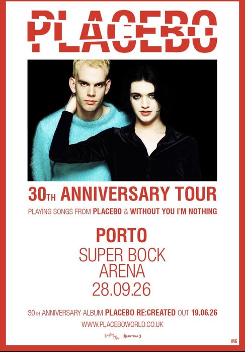 2 Bilhetes Placebo Porto 28 Setembro