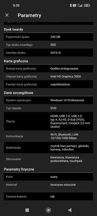 Laptop Dell Vostro 3550  Windows 10 pro.