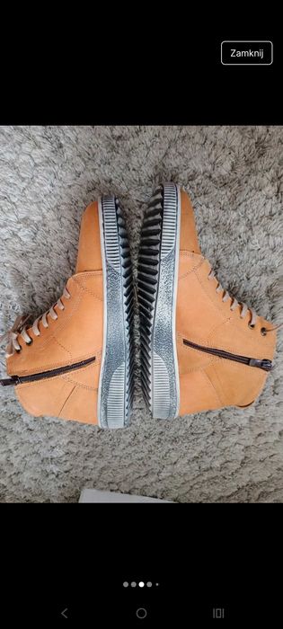 Musztardowe ocieplane trampki skórzane Elena Eden 38 wkł 25 cm botki
